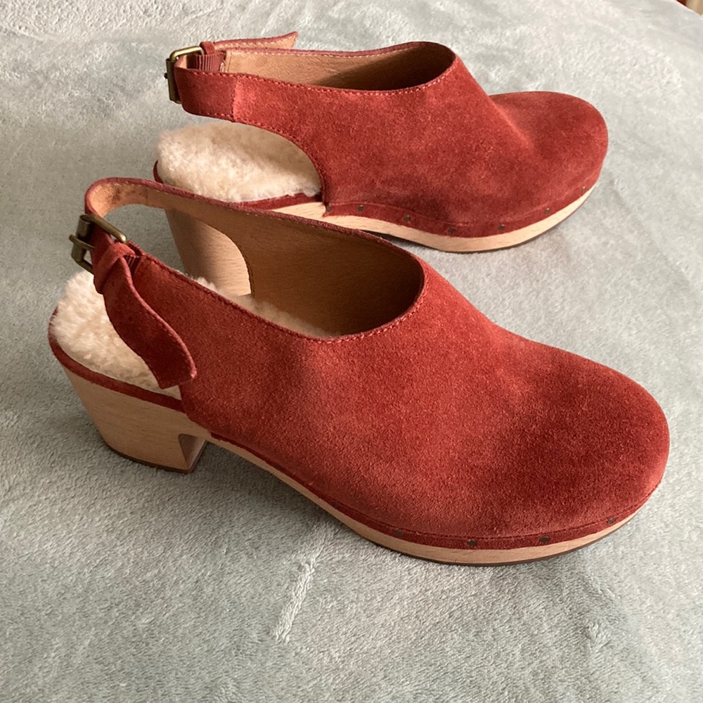 Madewell Ankle Clogs Coral Suede Shearling Lined  Size 6.5
